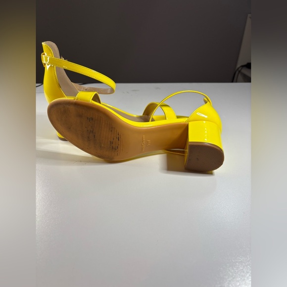 Yellow Chunky Block Heel Sandals (Open Toe Ankle Strap) - Picture 6 of 9